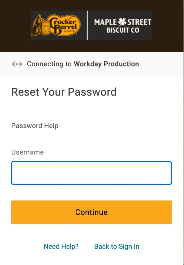 Cracker Barrel Front Porch password Reset